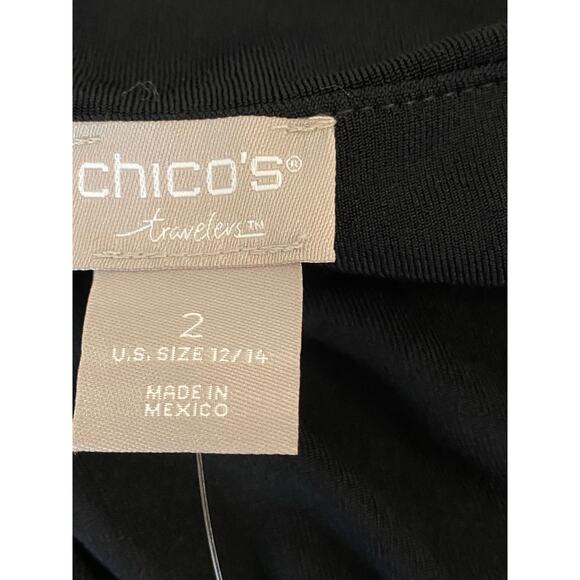 Chico’s NEW Travels Classic Capelet Tunic Top Plus Size 2X 12-14 Black Stretchy - Picture 6 of 14
